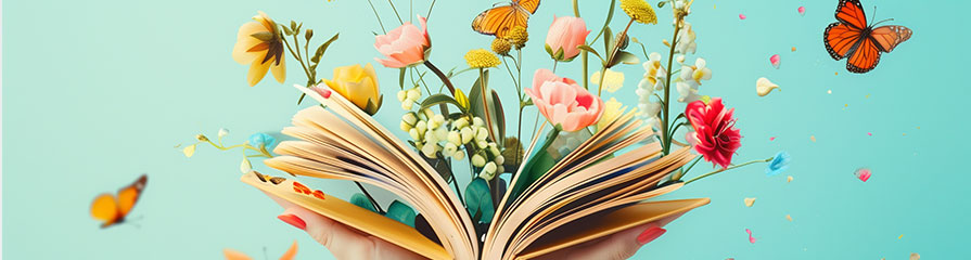 geöffnetes Buch mit Blumen