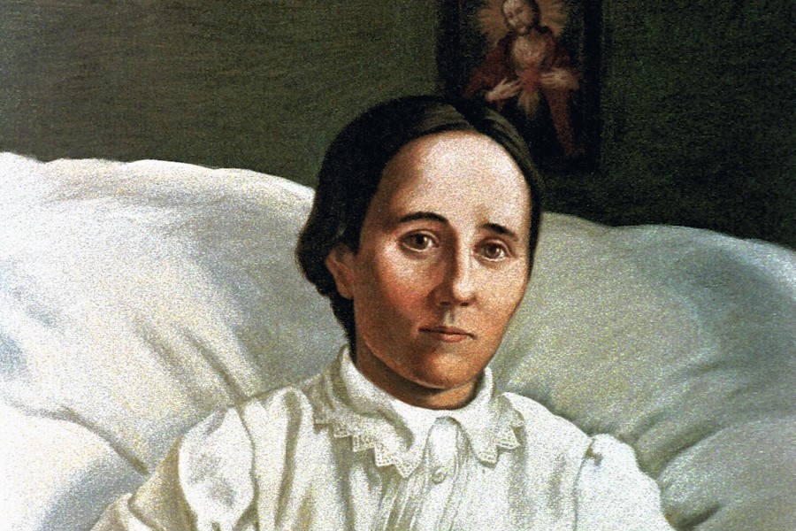 Anna Schäffer in ihrem Krankenbett, Ölgemälde von Georg Hiltl, 1981.