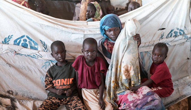 Flüchtlinge aus dem Sudan in einem UNHCR-Transitlager für Flüchtlinge, die im Südsudan Schutz suchen.