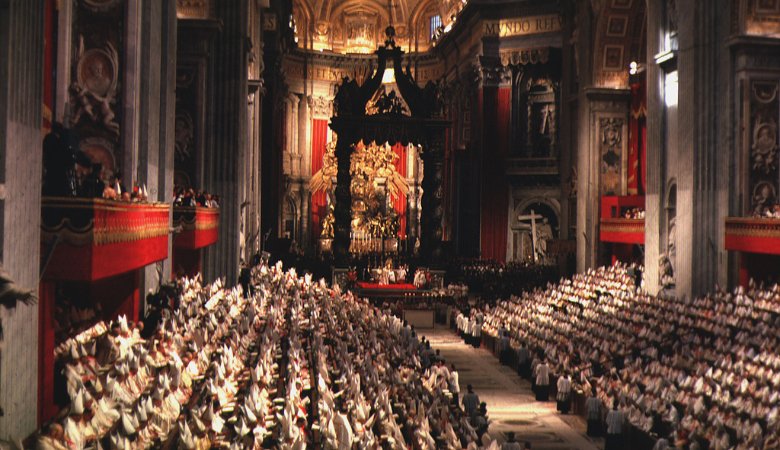 Feierliche Eröffnung des Zweiten Vatikanischen Konzils am 11. Oktober 1962 in der Peterskirche, die als Konzilsaula diente.