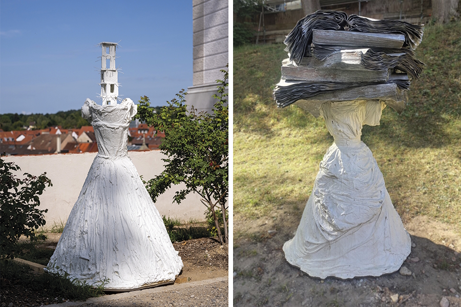 Auf dem Freisinger Domberg stehen nun zwei Skulpturen von Anselm Kiefer: „Ave Maria Turris Eburnea“ (links) und „Sappho“.