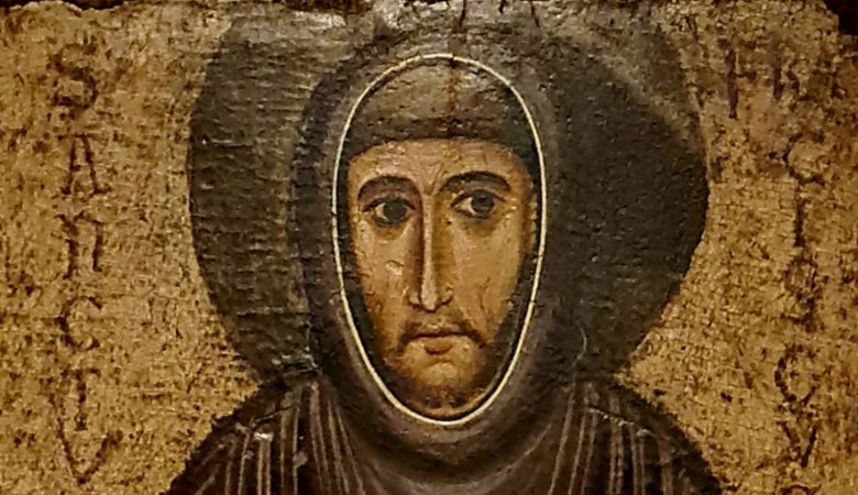 Darstellung des heiligen Franziskus von Margaritone d’Arezzo um 1260/75. Das Bild wurde 2023 in der Sonderausstellung „San Francesco. Der Heilige aus Assisi“ im Freisinger Diözesanmuseum präsentiert.