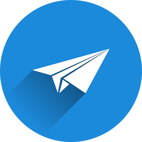 Blauer Kreis mit einem weißen Papierflieger-Symbol in der Mitte.
