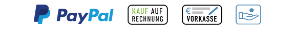 Bei uns kann man per PayPal, Rechnung, Vorkasse und Bar zahlen.