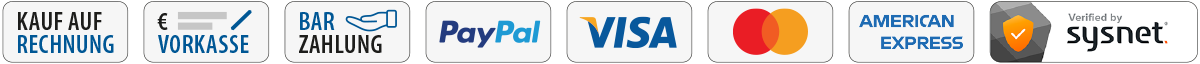 Bei uns kann man per PayPal, Kreditkarte, Rechnung, Vorkasse und Bar zahlen.