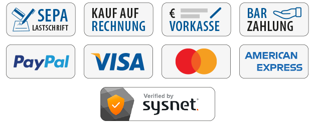 Bei uns kann man per PayPal, Kreditkarte, Rechnung, Vorkasse und Bar zahlen.