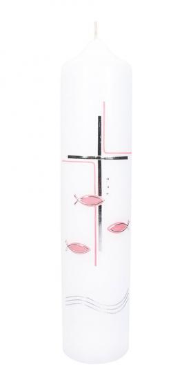 Taufkerze "Unter uns" Rosa mit Wachsauflage